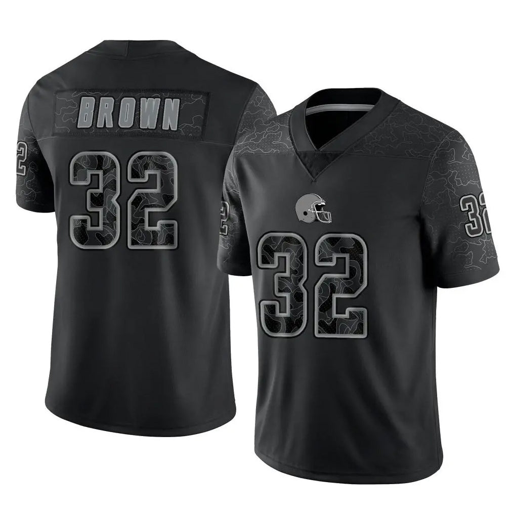 C.Browns #32 Jim Brown Player Black Reflective Home Game BALCE Stitched Jerseys