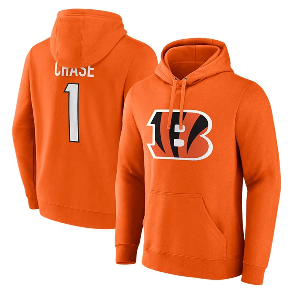 C.Bengals #1 Ja'Marr Chase Player Orange Salute to Service Pullover Hoodie Limited BALCE Stitched Jerseys