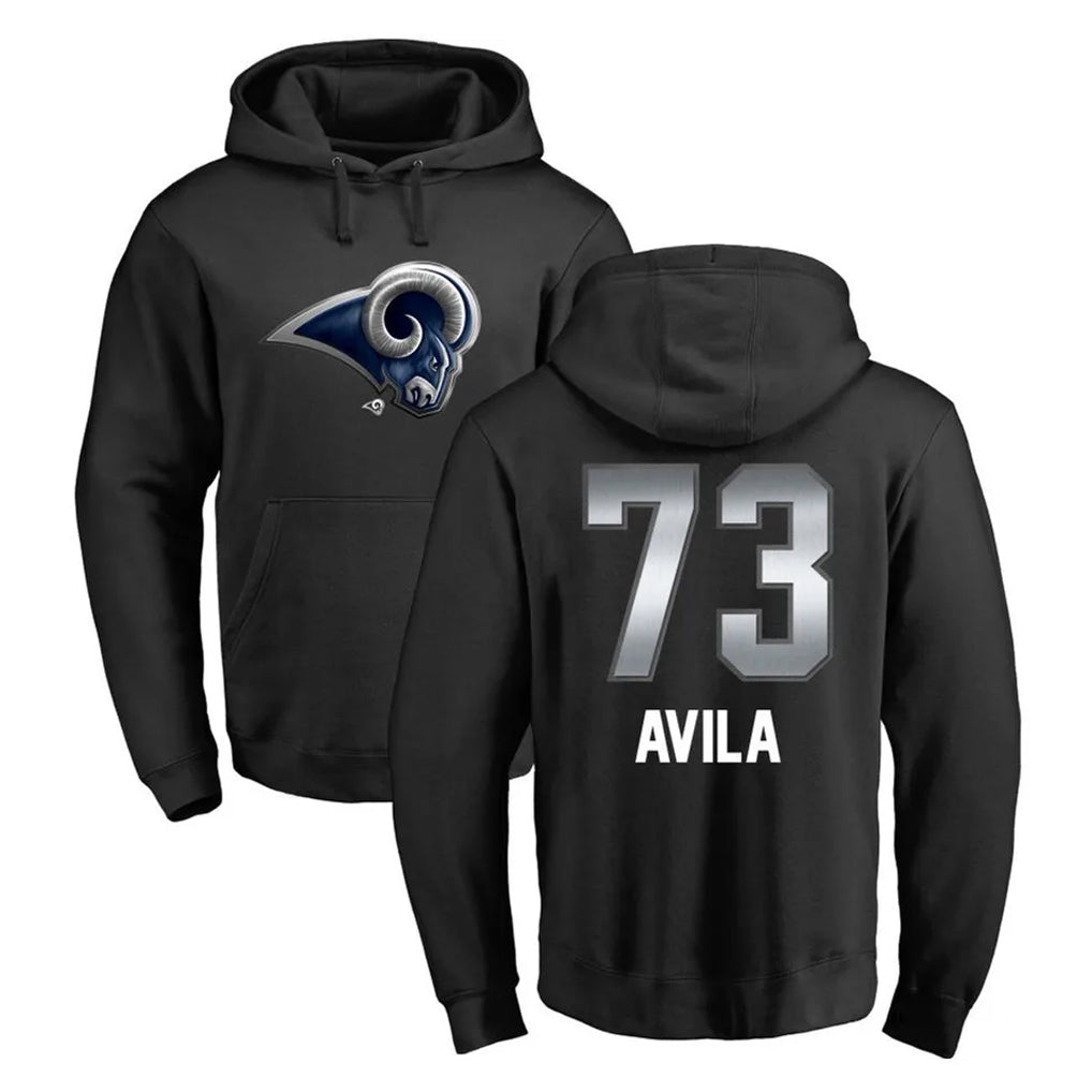 LA.Rams #73 Steve Avila Player Black Pullover Hoodie Limited Game BALCE Stitched Jerseys