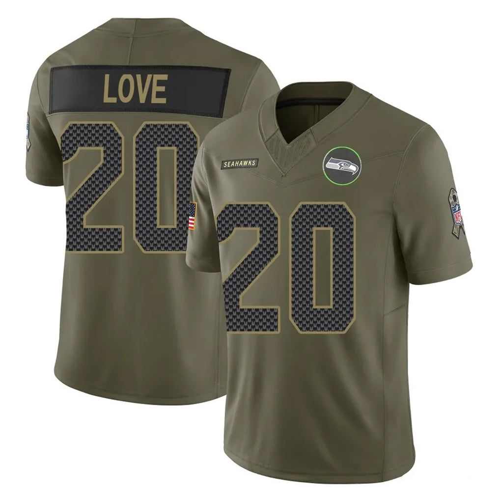 S.Seahawks #20 Julian Love Player Olive 2025 Salute To Service Limited Home Game BALCE Stitched Jerseys