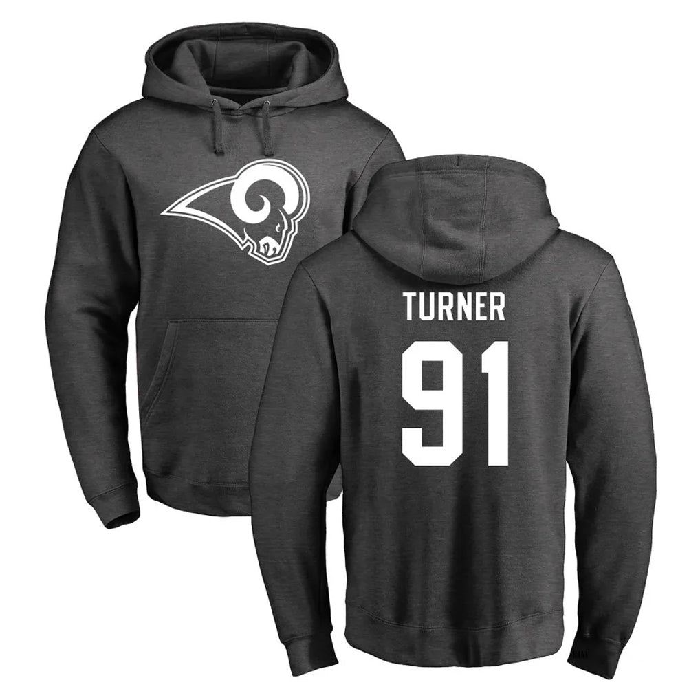 LA.Rams #91 Kobie Turner Player Gray Pullover Hoodie Limited Game BALCE Stitched Jerseys