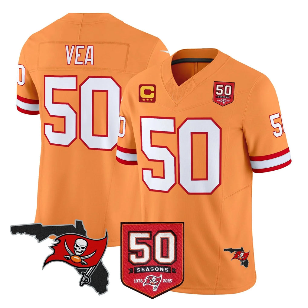 TB.Buccaneers #50 Vita Vea Player Orange 50th Season Vapor Limited Home Game BALCE Stitched Jerseys
