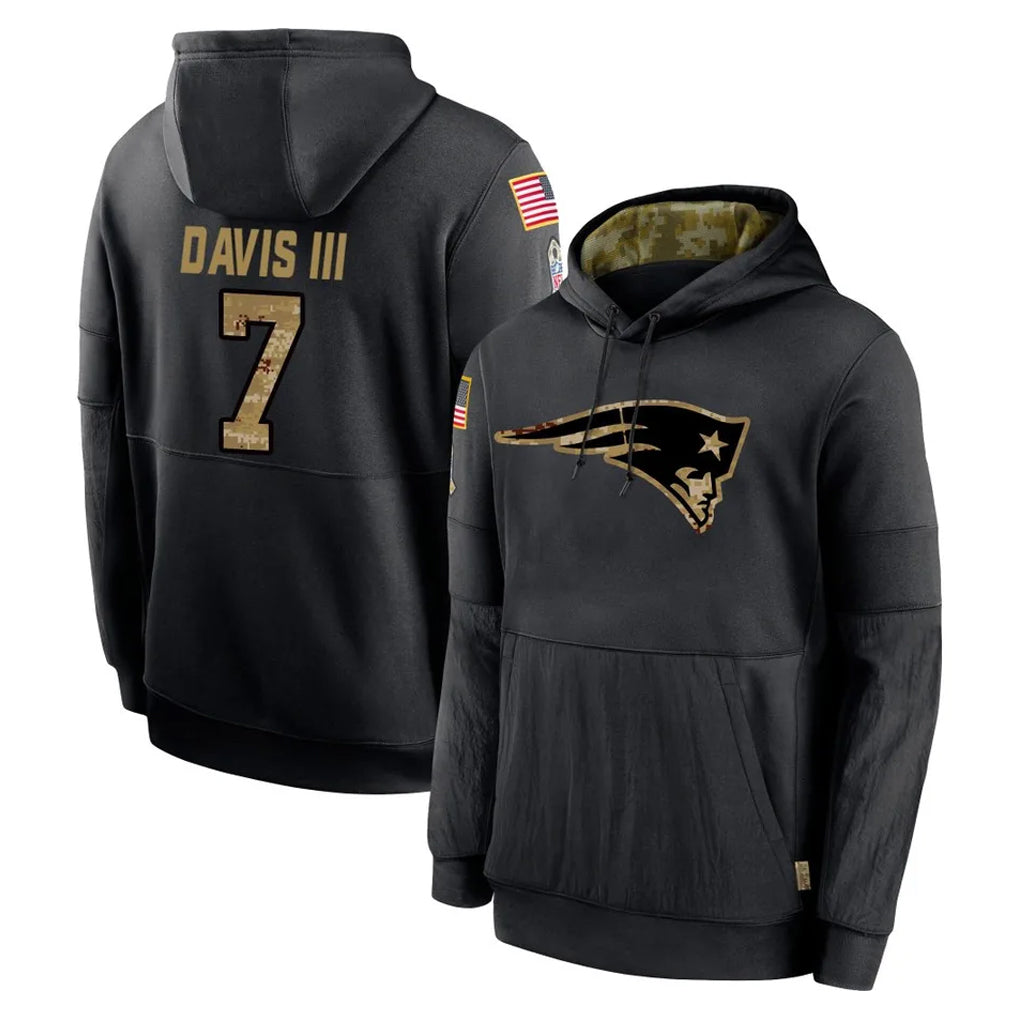 NE.Patriots #7 Carlton Davis III Player Black Salute to Service Hoodies Limited Game BALCE Stitched Jerseys