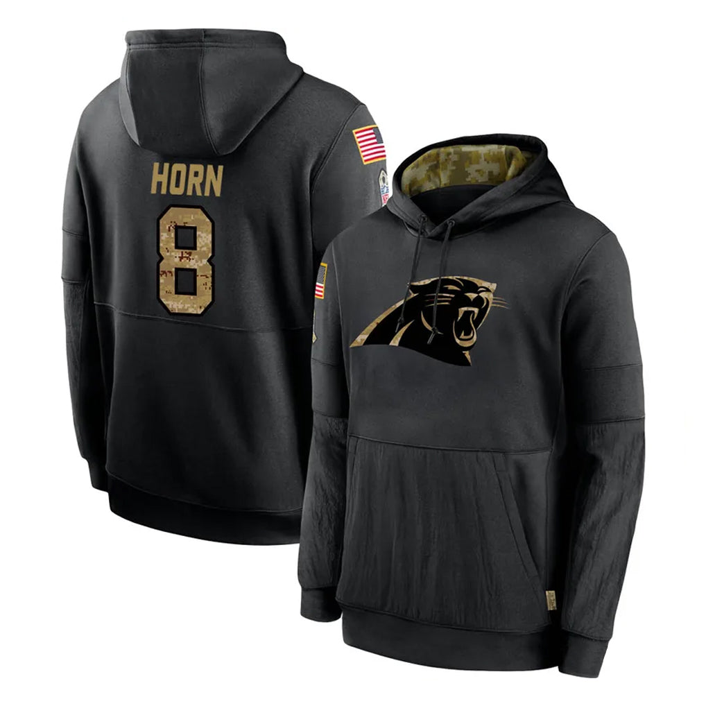 C.Panthers #8 Jaycee Horn Player Black Salute to Service Pullover Hoodies Limited Game BALCE Stitched Jerseys