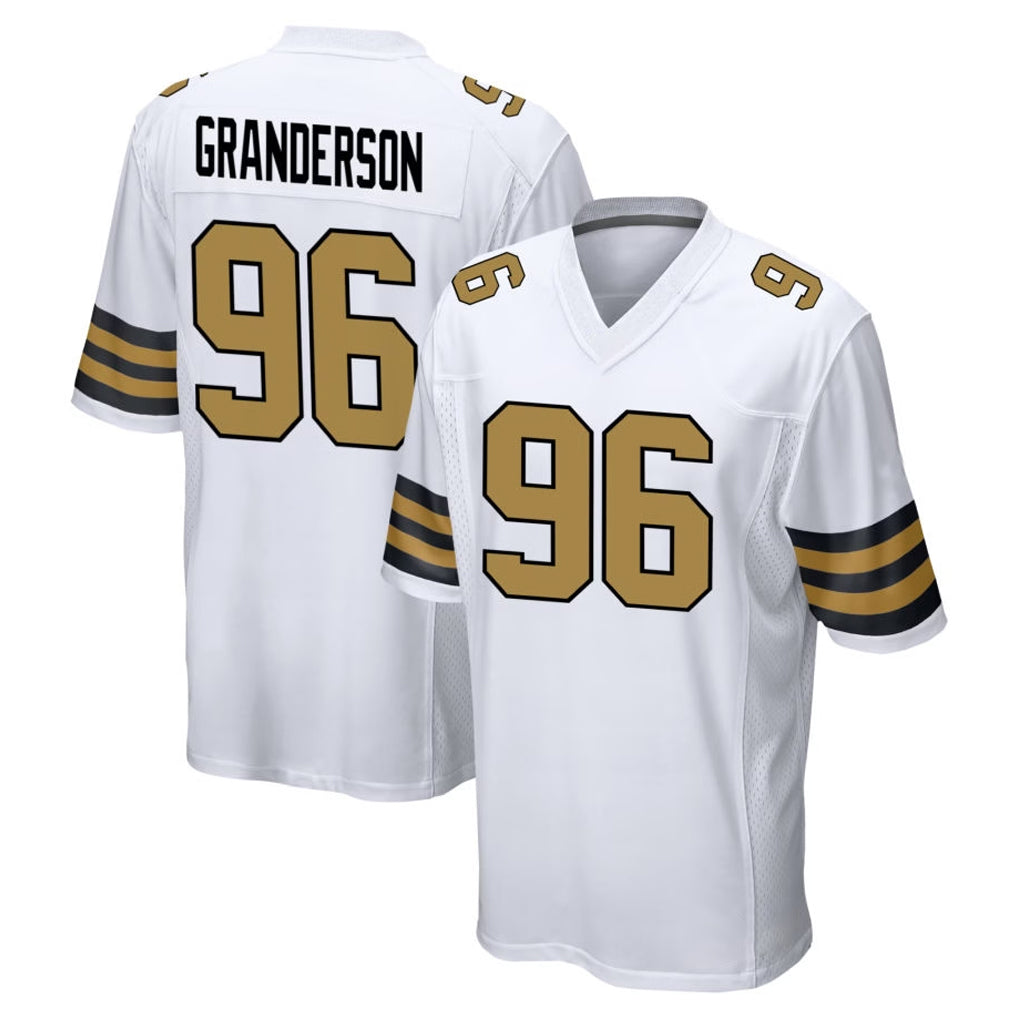 NO.Saints #96 Carl Granderson Player White Alternate Home Game BALCE Stitched Jerseys