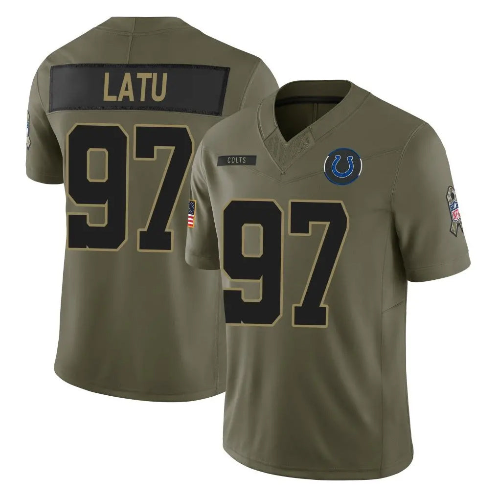 IN.Colts #97 Laiatu Latu Player Olive 2025 Salute To Service Limited Game BALCE Stitched Jerseys
