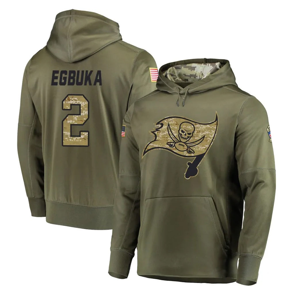 TB.Buccaneers #2 Emeka Egbuka Player Olive Salute to Service Pullover Hoodie Home Game BALCE Stitched Jerseys