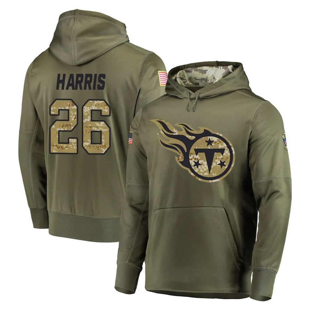 T.Titans #26 Marcus Harris Player Olive Salute to Service Pullover Hoodies Home Game BALCE Stitched Jerseys