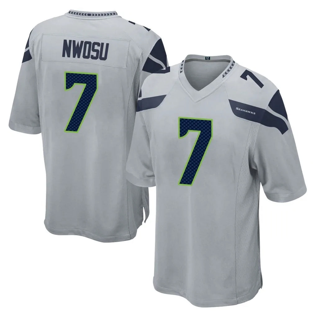 S.Seahawks #7 Uchenna Nwosu Player Gray Home Game BALCE Stitched Jerseys