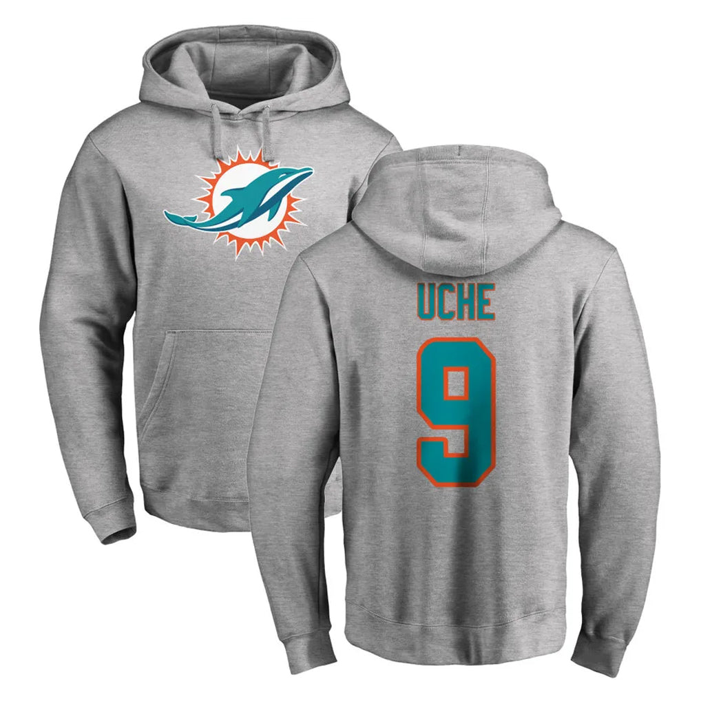 M.Dolphins #9 Joshua Uche Player Gray LOGO Pullover Hoodies Limited BALCE Stitched Jerseys