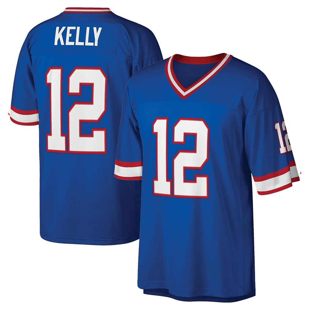 B.Bills #12 Jim Kelly Player Blue Replica Throwback Limited BALCE Stitched Jerseys