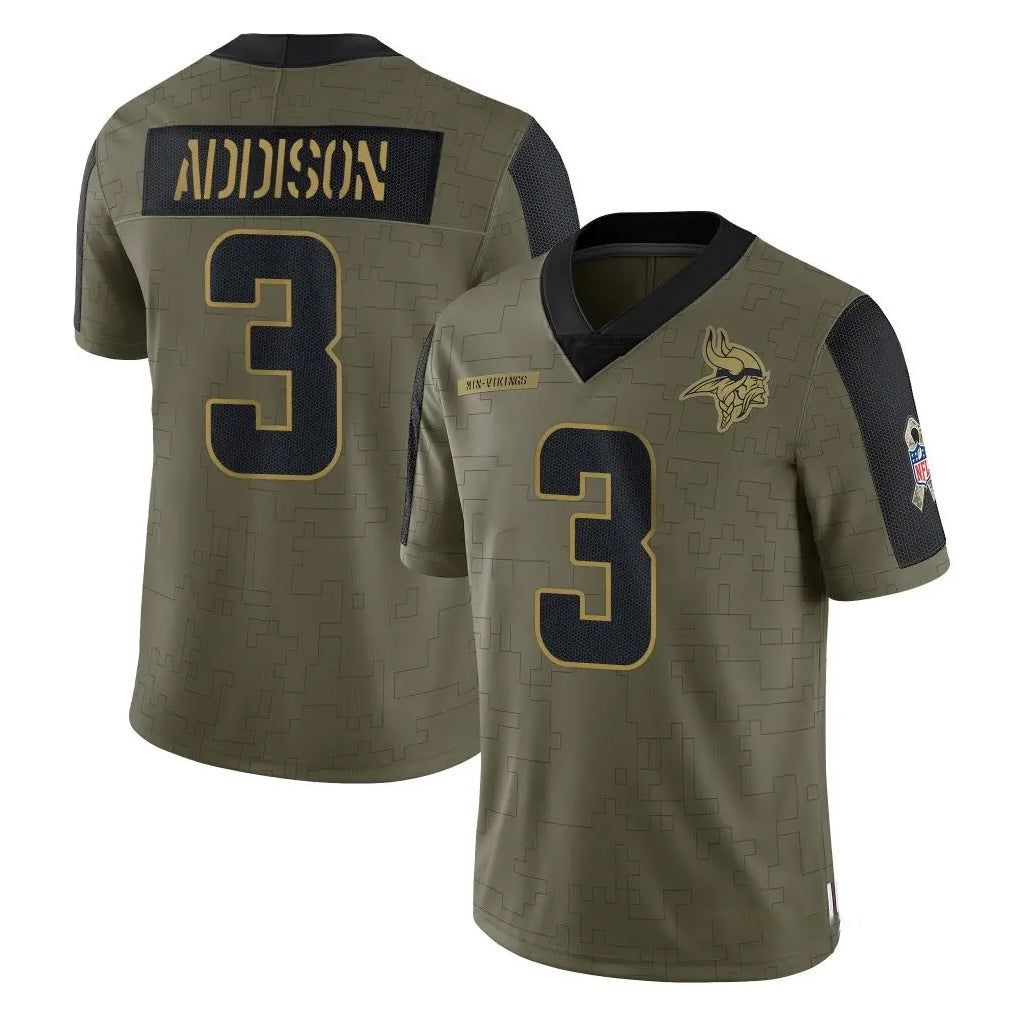 M.Vikings #3 Jordan Addison Player Olive Salute To Service Limited Game BALCE Stitched Jerseys