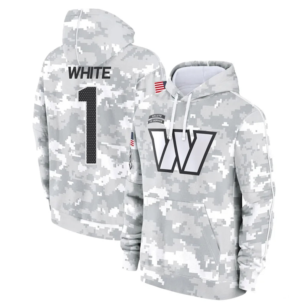 W.Commanders #1 Rachaad White Player Arctic Camo Limited Salute to Service Pullover Hoodies Game BALCE Stitched Jerseys