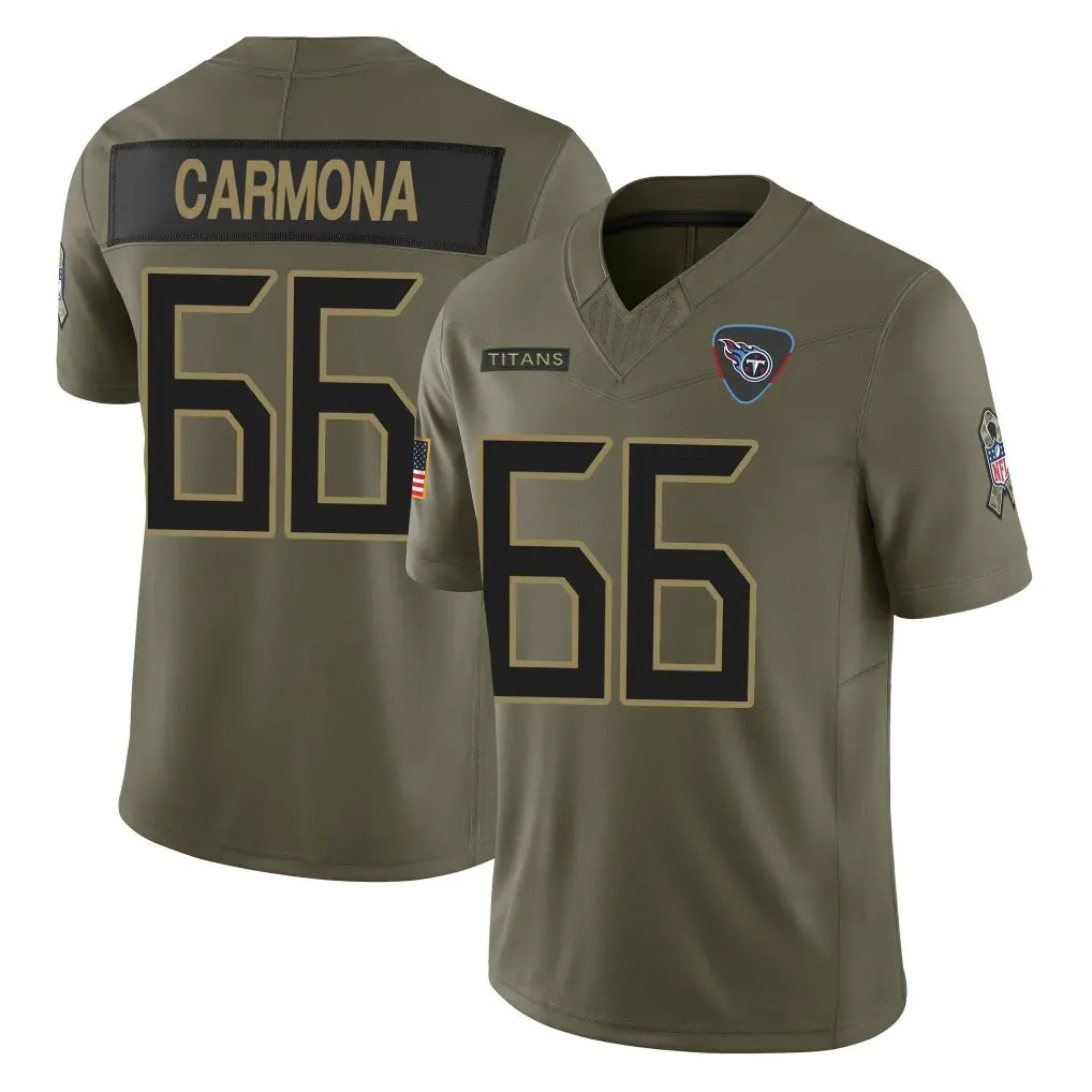 T.Titans #66 Fernando Carmona Jr. Player Olive Limited 2025 Salute to Service Home Game BALCE Stitched Jerseys