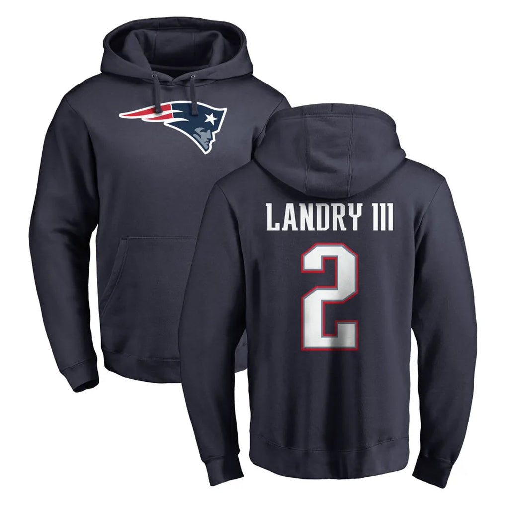 NE.Patriots #2 Harold Landry III Player Navy LOGO Pullover Hoodies Home Game BALCE Stitched Jerseys
