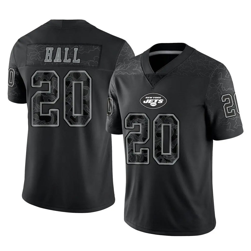 NY.Jets #20 Breece Hall Player Stealth Black Limited Reflective Home Game BALCE Stitched Jerseys