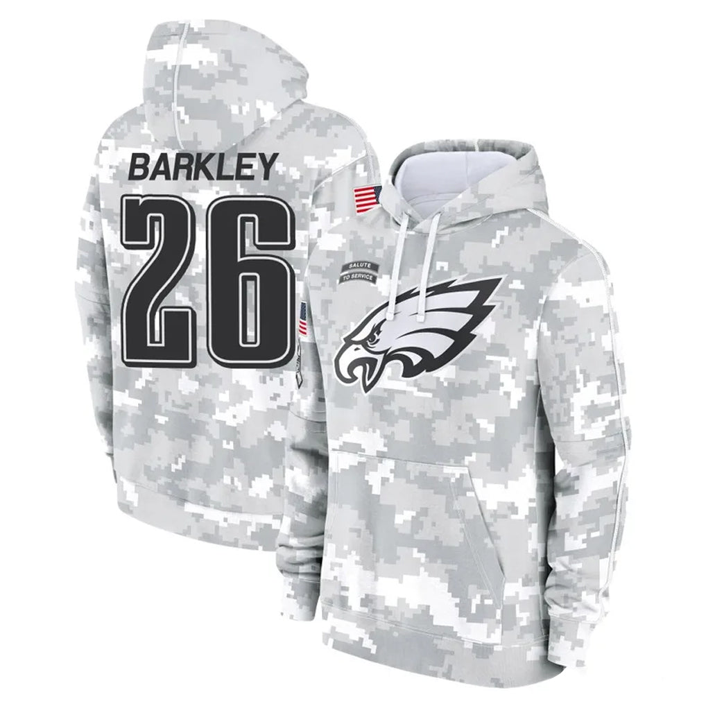 P.Eagles #26 Saquon Barkley Player Arctic Camo Salute to Service Pullover Hoodies Limited Game BALCE Stitched Jerseys