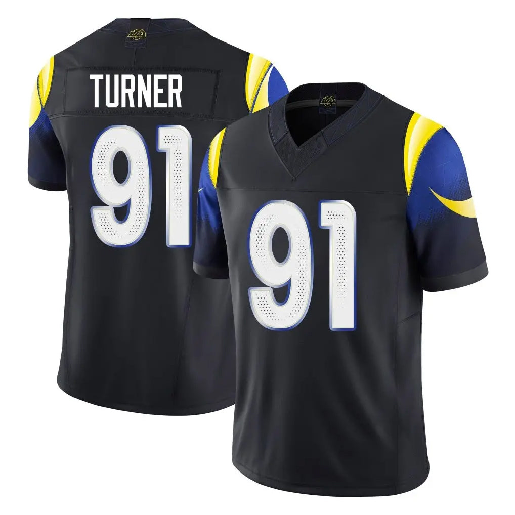 LA.Rams #91 Kobie Turner Player Black Midnight Rivalries Collection Limited Home Game BALCE Stitched Jerseys