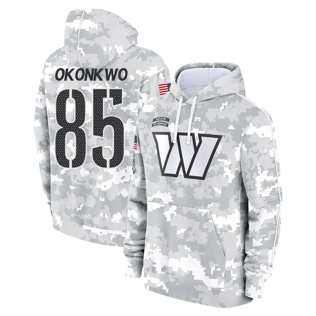 W.Commanders #85 Chig Okonkwo Player Arctic Camo Limited Salute to Service Pullover Hoodies Game BALCE Stitched Jerseys