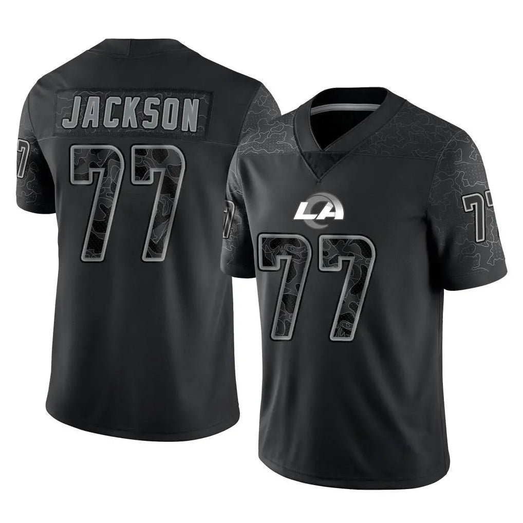 LA.Rams #77 Alaric Jackson Player Black Limited Reflective Home Game BALCE Stitched Jerseys