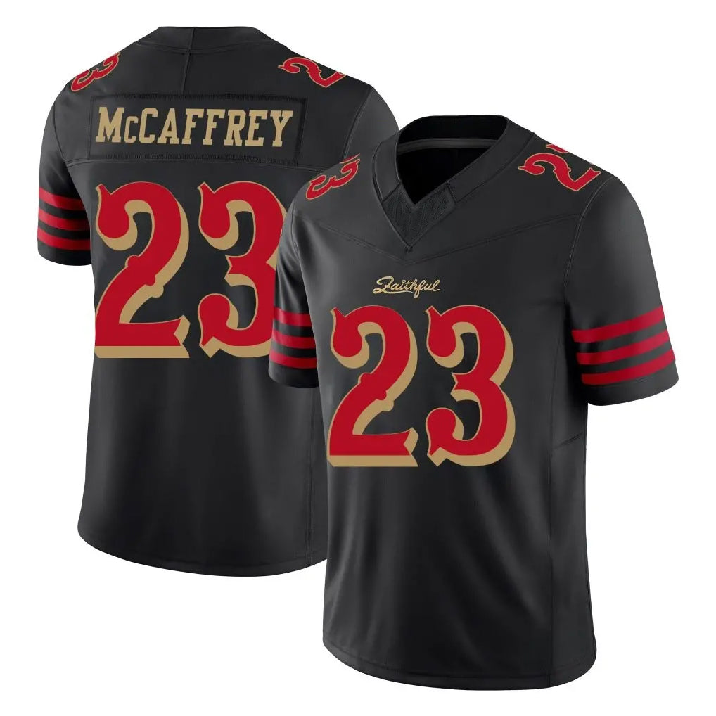SF.49ers #23 Christian McCaffrey Player Black Limited Rivalries Collection Home Game BALCE Stitched Jerseys