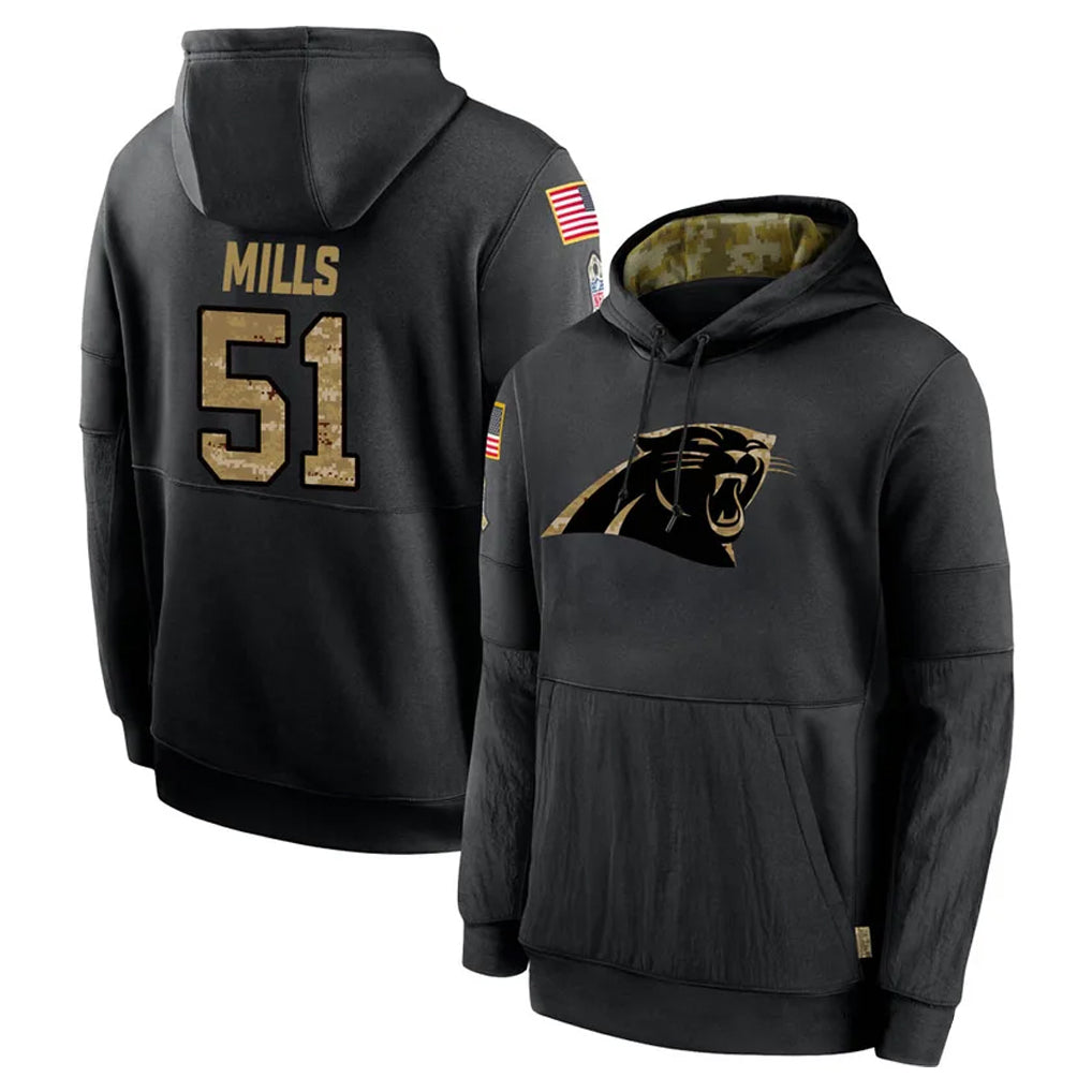 C.Panthers #51 Sam Mills Player Black Salute to Service Pullover Hoodies Limited Game BALCE Stitched Jerseys
