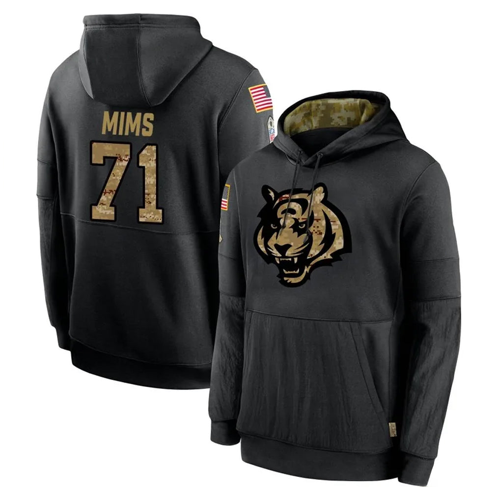 C.Bengals #71 Amarius Mims Player Black Salute to Service Pullover Hoodies Limited BALCE Stitched Jerseys