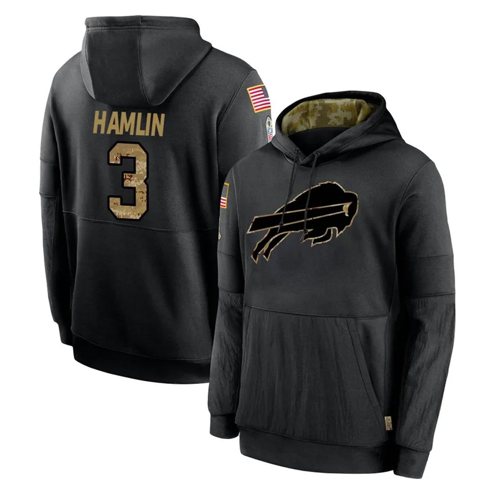 B.Bills #3 Damar Hamlin Player Black Salute to Service Hoodies BALCE Stitched Jersey