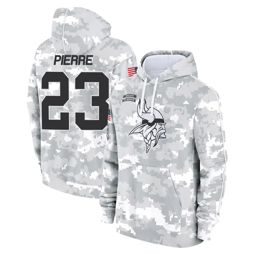 M.Vikings #23 James Pierre Player Arctic Camo Salute to Service Pullover Hoodies Limited Game BALCE Stitched Jerseys