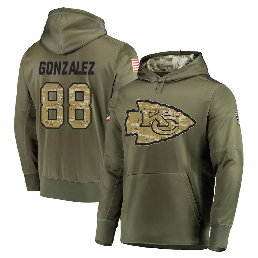 KC.Chiefs #88 Tony Gonzalez Player Olive Salute to Service Pullover Hoodies Home Game BALCE Stitched Jerseys