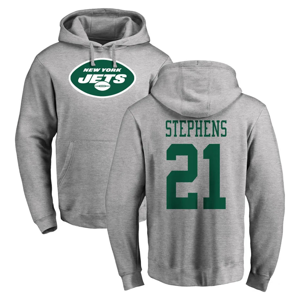 NY.Jets #21 Brandon Stephens Player Gray LOGO Pullover Hoodies Limited Game BALCE Stitched Jerseys