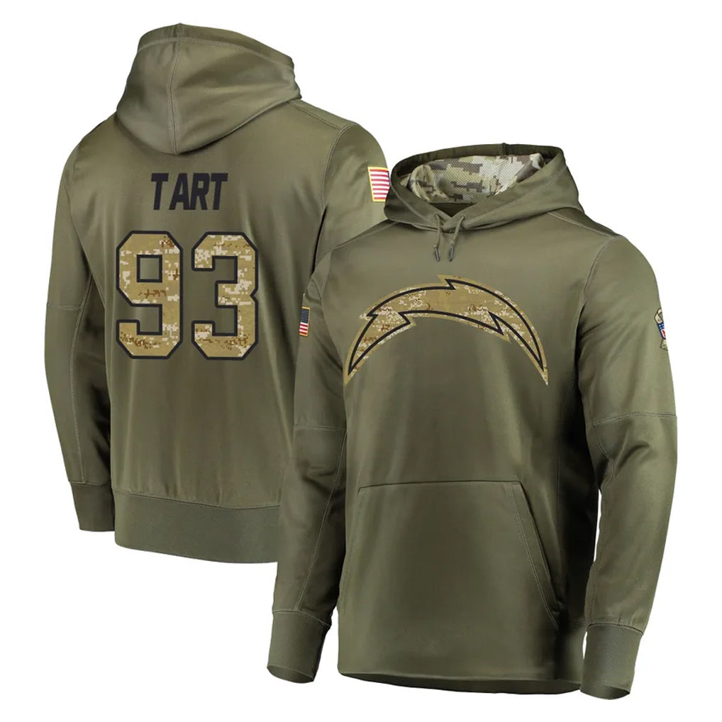 LA.Chargers #93 Teair Tart Player Olive Salute to Service Pullover Hoodies Home Game BALCE Stitched Jerseys