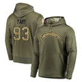 LA.Chargers #93 Teair Tart Player Olive Salute to Service Pullover Hoodies Home Game BALCE Stitched Jerseys
