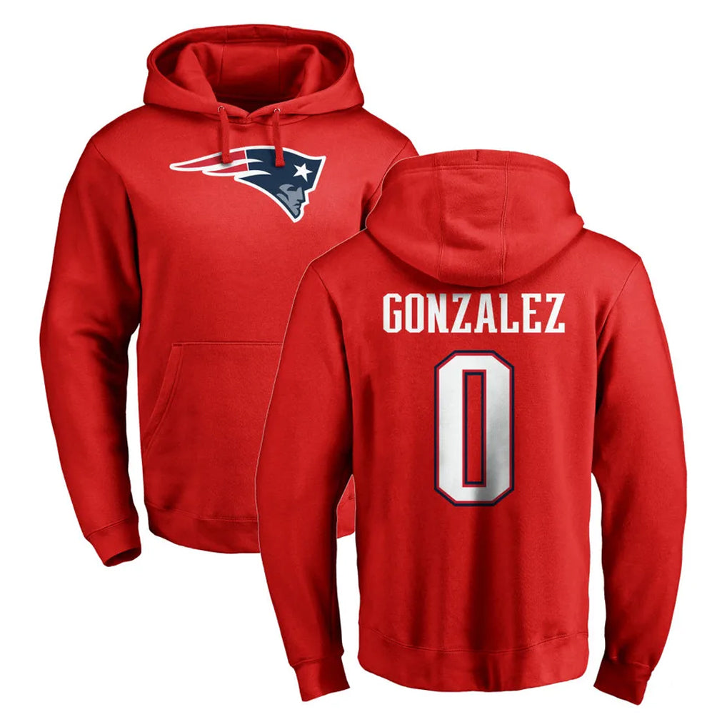 NE.Patriots #0 Christian Gonzalez Player Red LOGO Pullover Hoodies Home Game BALCE Stitched Jerseys