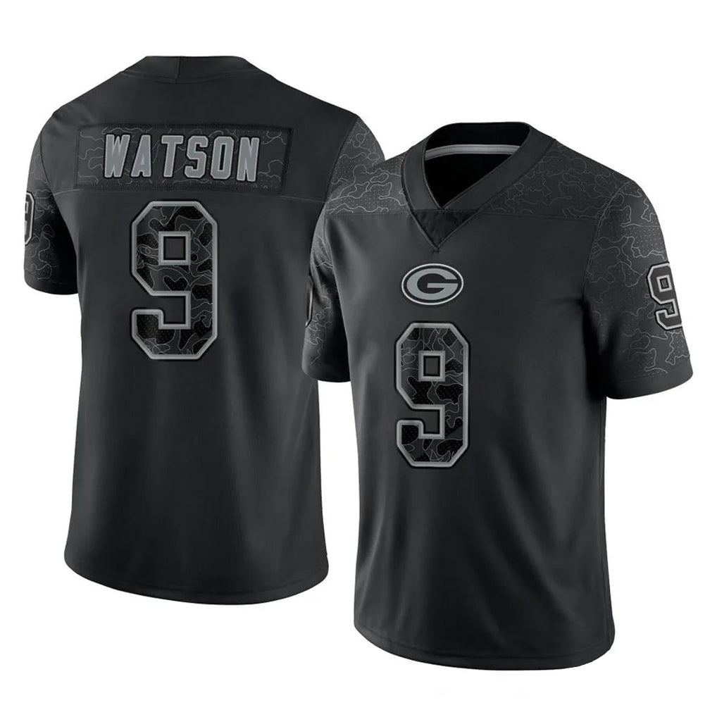 GB.Packers #9 Christian Watson Player Black Reflective Limited Home Game BALCE Stitched Jerseys