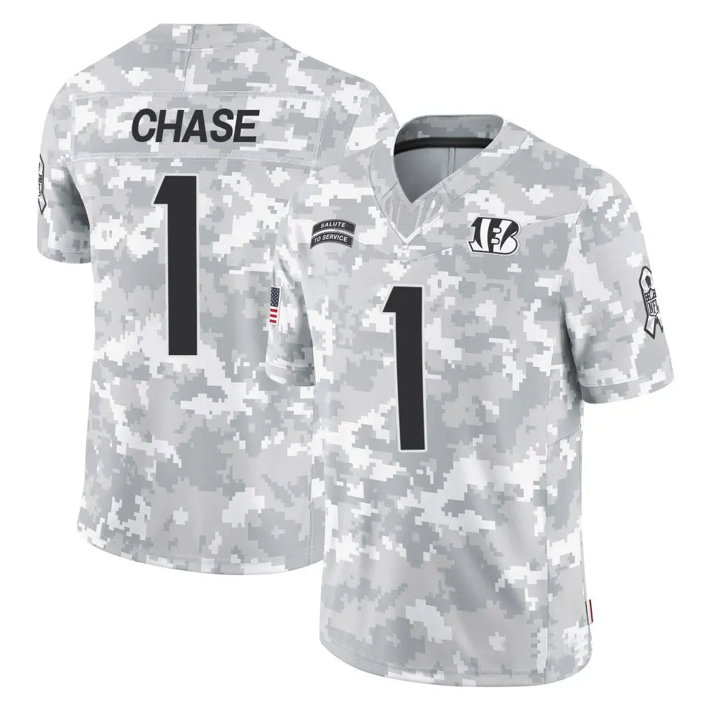 C.Bengals #1 Ja'Marr Chase Player Arctic Camo Salute to Service Limited BALCE Stitched Jerseys