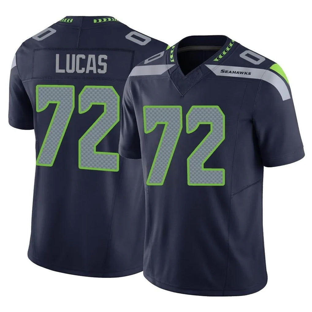 S.Seahawks #72 Abraham Lucas Player Navy Limited Vapor F.U.S.E. Home Game BALCE Stitched Jerseys