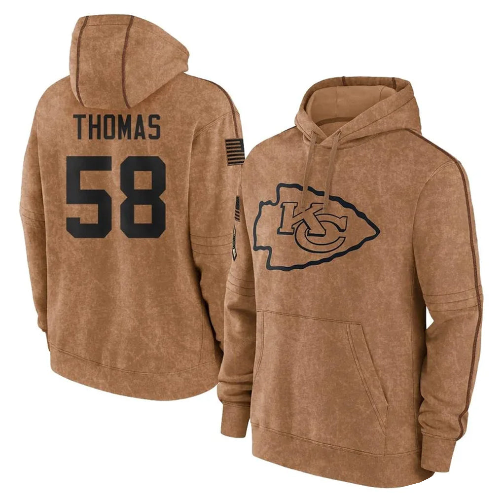 KC.Chiefs #58 Derrick Thomas Player Brown Salute to Service Hoodies Limited Game BALCE Stitched Jerseys