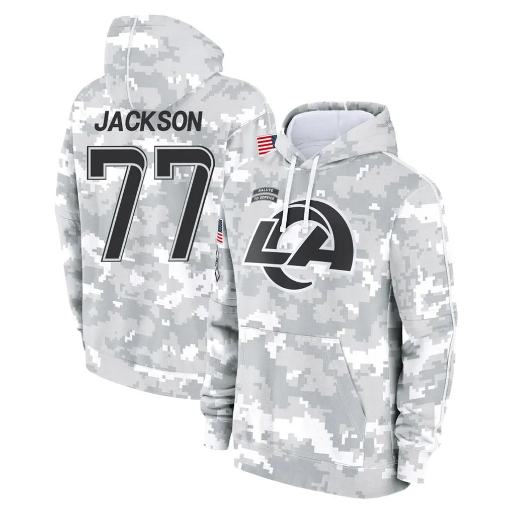 LA.Rams #77 Alaric Jackson Player Arctic Camo Salute to Service Hoodies Limited Game BALCE Stitched Jerseys