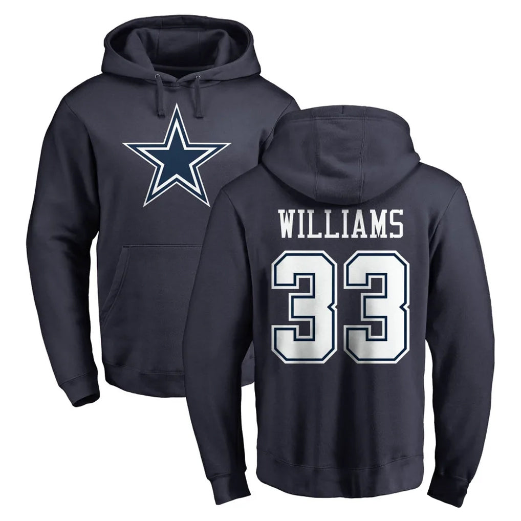 D.Cowboys #33 Javonte Williams Player Navy Pullover Hoodies Limited BALCE Stitched Jerseys