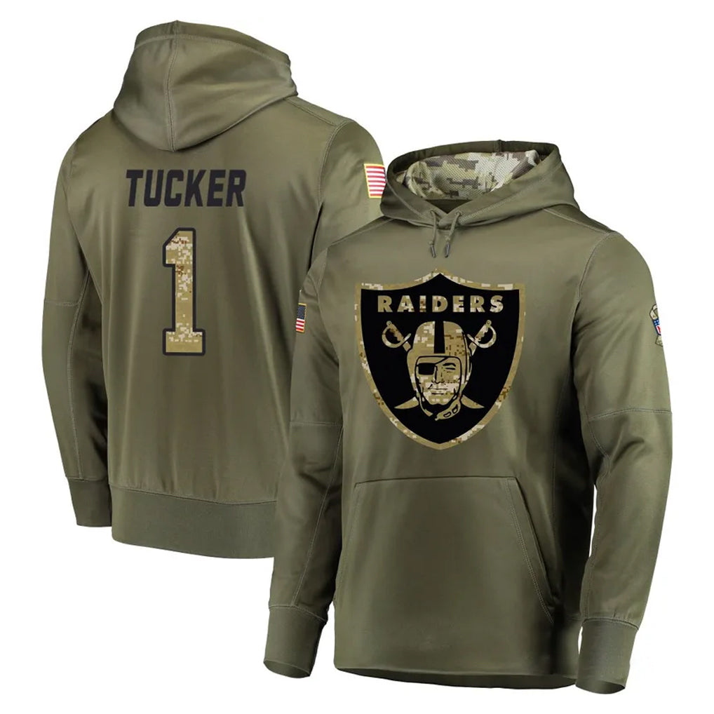 LV.Raiders #1 Tre Tucker Player Olive Salute to Service Pullover Hoodies Home Game BALCE Stitched Jerseys