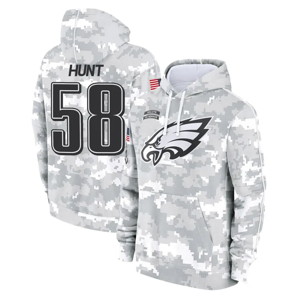 P.Eagles #58 Jalyx Hunt Player Arctic Camo Salute to Service Pullover Hoodies Limited Game BALCE Stitched Jerseys