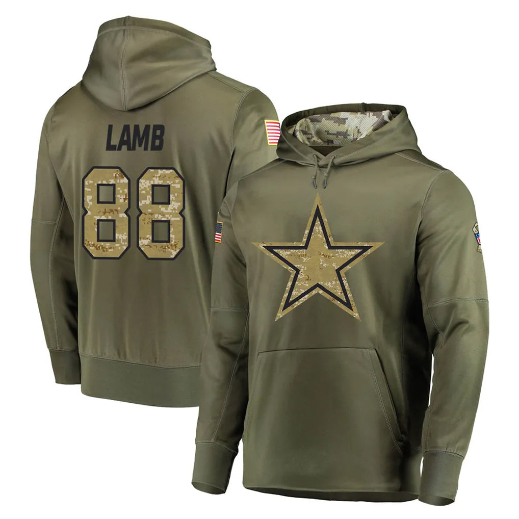 D.Cowboys #88 CeeDee Lamb Player Olive Salute to Service Pullover Hoodies Home Game BALCE Stitched Jerseys