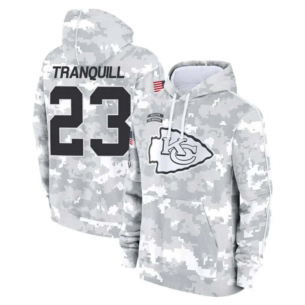 KC.Chiefs #23 Drue Tranquill Player Arctic Camo Salute to Service Hoodies Limited Game BALCE Stitched Jerseys
