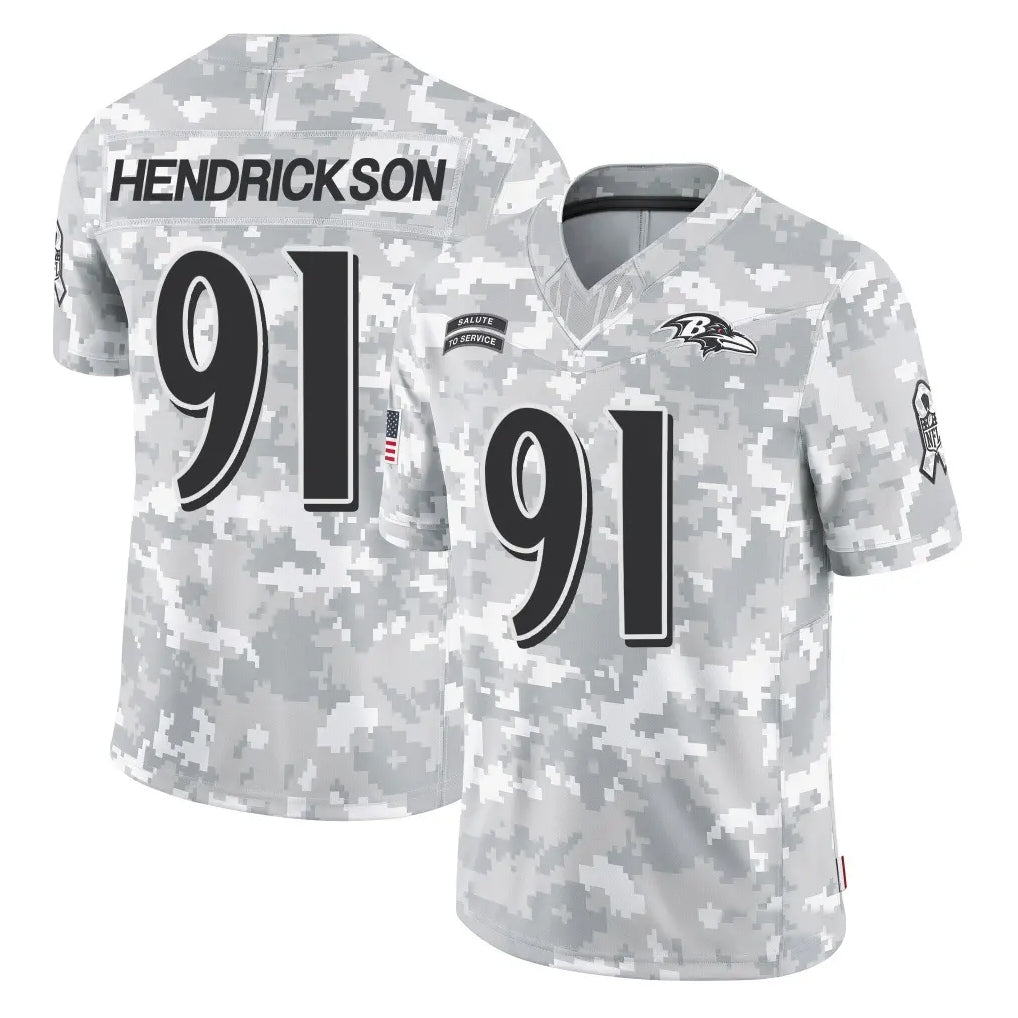 B.Ravens #91 Trey Hendrickson Player Arctic Camo Salute to Service Limited BALCE Stitched Jerseys