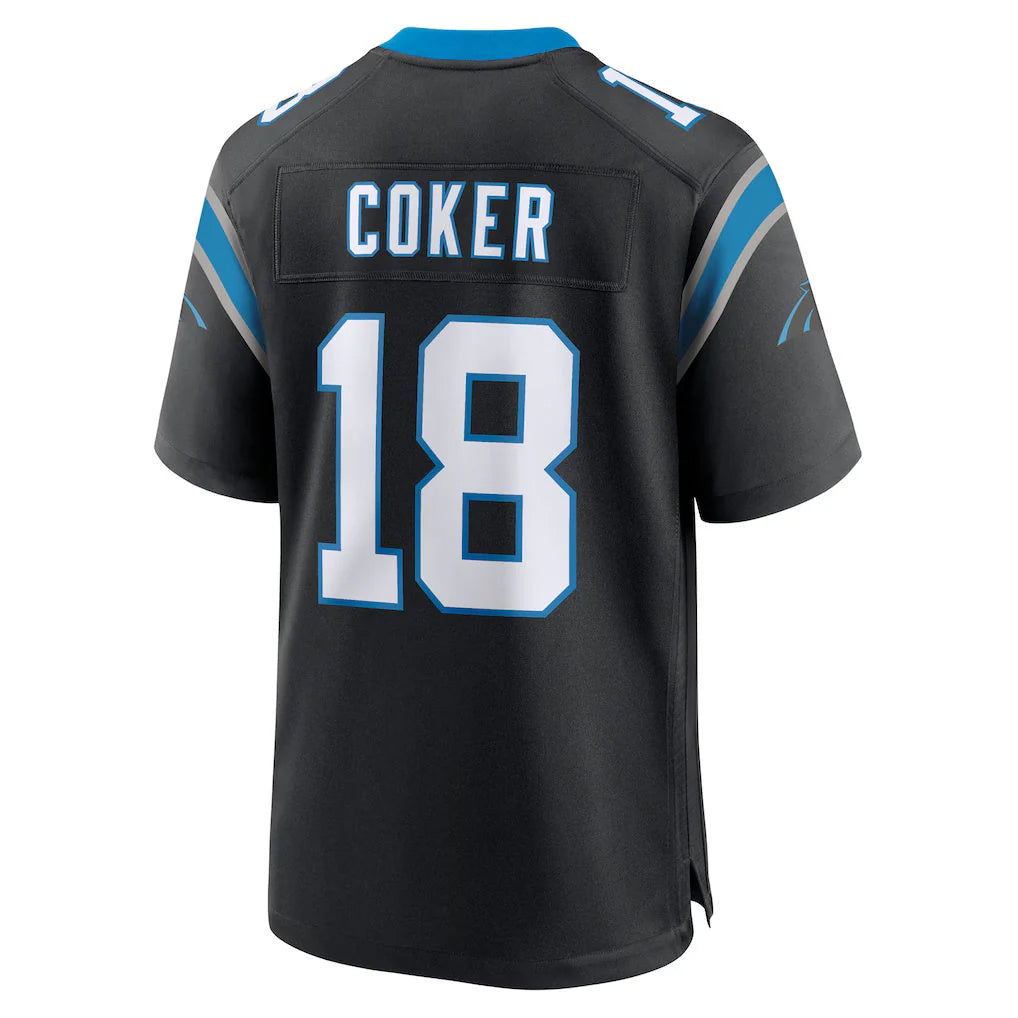 C.Panthers #18 Jalen Coker Player Black Home Game BALCE Stitched Jerseys