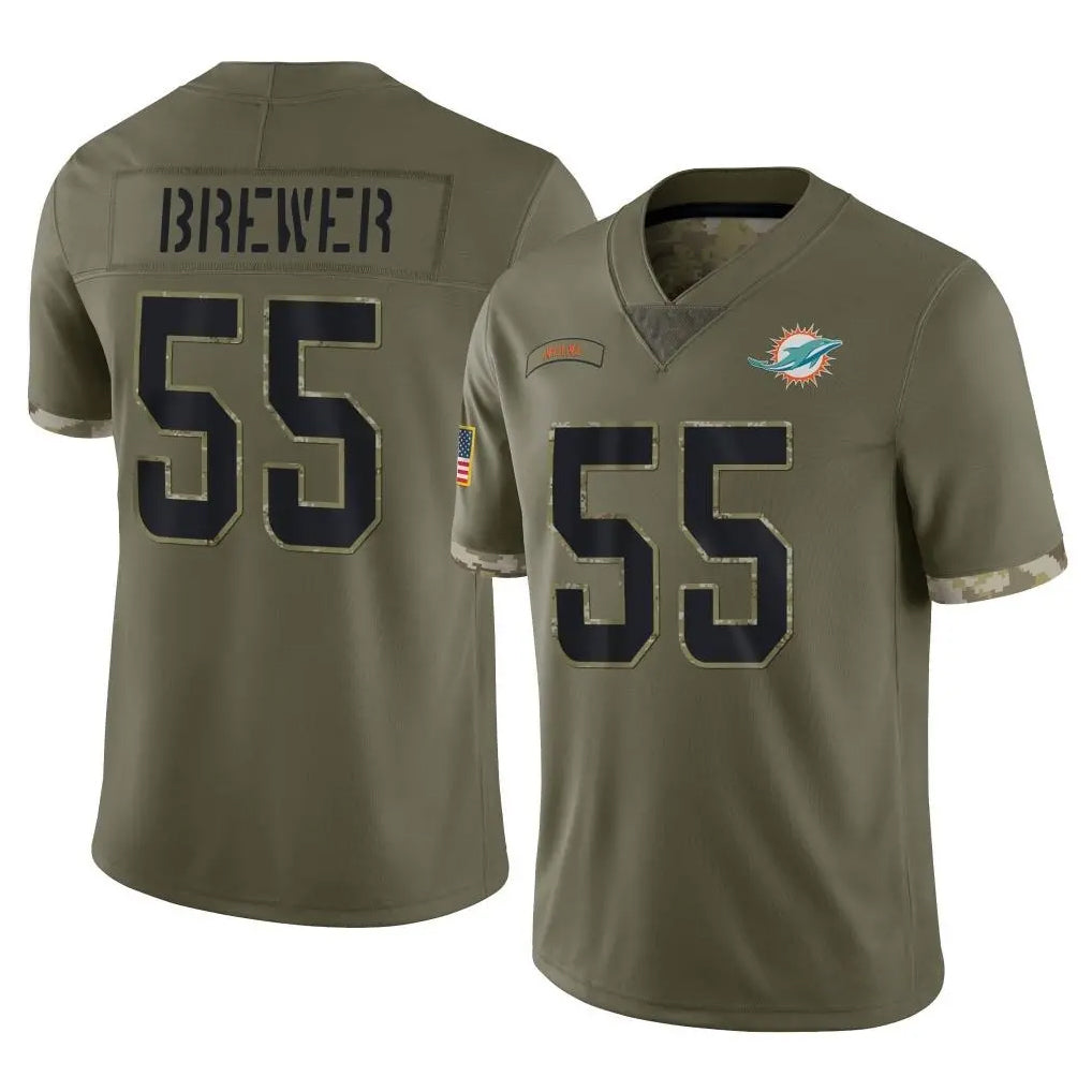 M.Dolphins #55 Aaron Brewer Player Olive Salute To Service Limited BALCE Stitched Jerseys