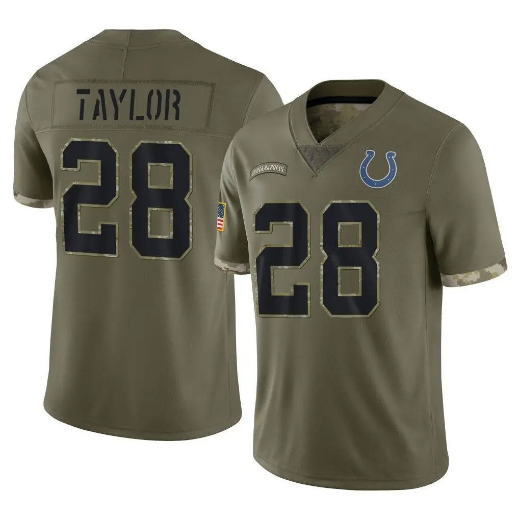 IN.Colts #28 Jonathan Taylor Player Olive Salute To Service Limited BALCE Stitched Jerseys