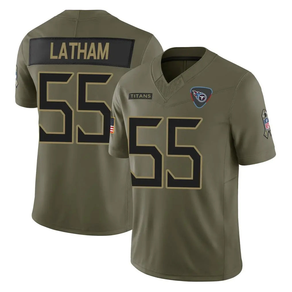 T.Titans #55 JC Latham Player Olive Limited 2025 Salute to Service Home Game BALCE Stitched Jerseys
