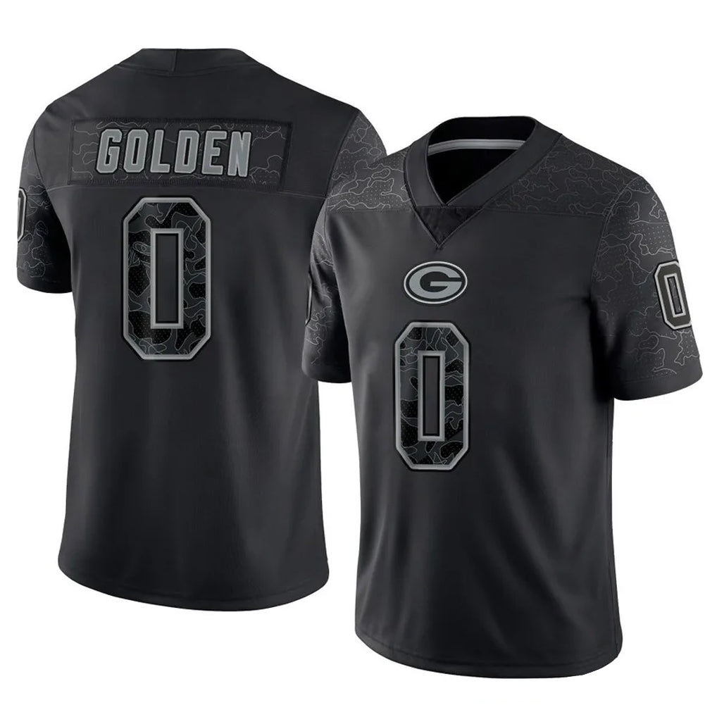 GB.Packers #0 Matthew Golden Player Black Reflective Limited Home Game BALCE Stitched Jerseys